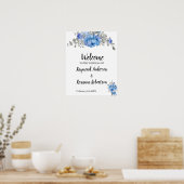 Poster Symbole Mariage de bienvenue Fleurs bleues (Cuisine)