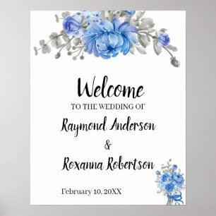 Poster Symbole Mariage de bienvenue Fleurs bleues