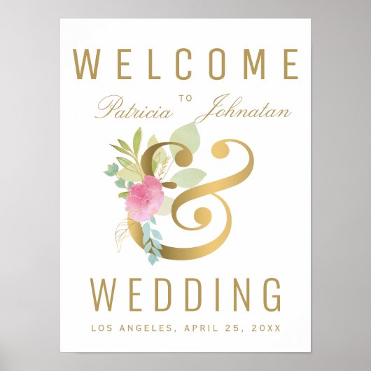 Poster Symbole mariage de bienvenue rose rose faux or (Devant)