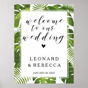 Poster Symbole mariage de bienvenue Tropical FEUILLE