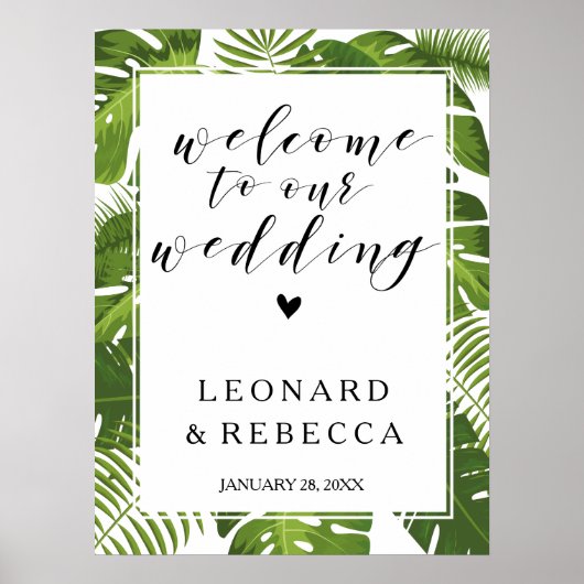 Poster Symbole mariage de bienvenue Tropical | FEUILLE (Devant)