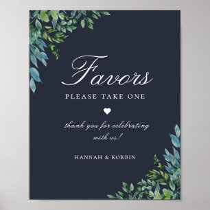 Poster Symbole Mariage de la Marine Foliage Bleu Faveur