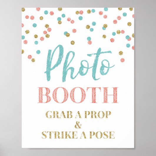 Poster Symbole Mariage du stand or Coral Turquoise Confet (Devant)