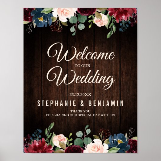 Poster SYMBOLE Mariage EN BOIS DE LA Marine Rouge Bourgog (Devant)