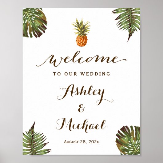 Poster SYMBOLE Mariage Feuille d'ananas Luau (Devant)