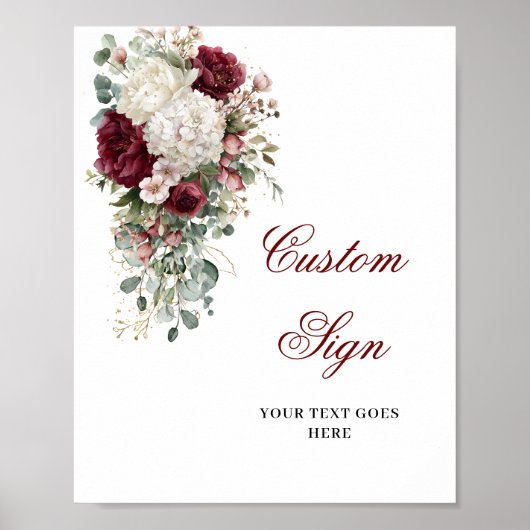Poster SYMBOLE Mariage Floral Élégant Boho Burgundy Blanc (Devant)