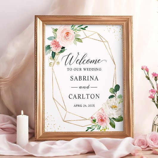 Poster Symbole Mariage floral Géométrique moderne Blush O
