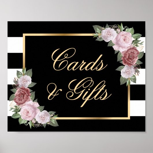 Poster Symbole Mariage floral rose noir blanc or bleu (Devant)