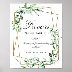 Poster Symbole Mariage Géométrique Vert Or