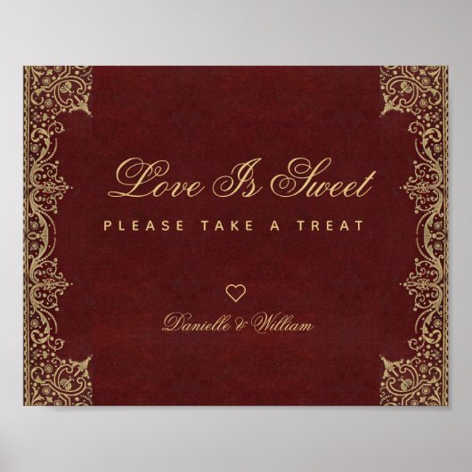 Poster SYMBOLE Mariage Love Is Sweet Burgundy Gold Candy (Devant)