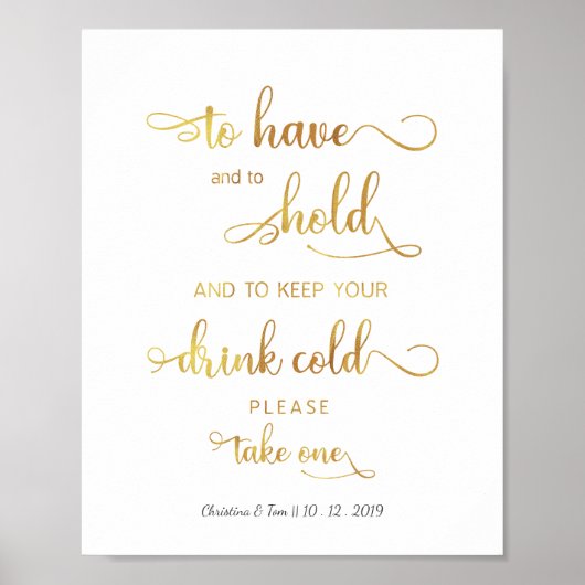 Poster Symbole Mariage or tendance "Gardez votre boisson  (Devant)