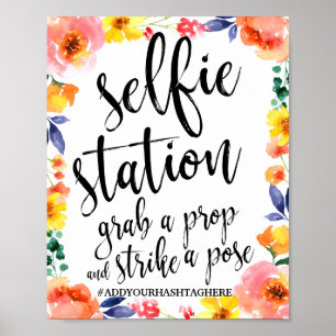 Poster SYMBOLE Mariage Selfie Station Floral Aquarelle 8x