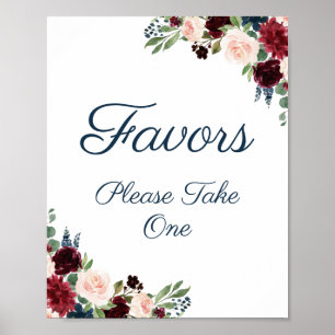 Poster Symbole Marine Marsala Floral Faveurs Mariage