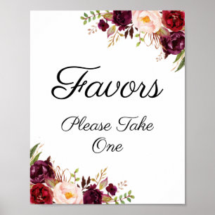 Poster Symbole Marsala et Rose Floral Faveurs de mariage