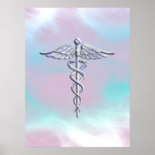 Poster Symbole Médicale Silver Caduceus Mother Pearl (Devant)