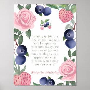 Poster Symbole Merci de fête fraise et bleuet