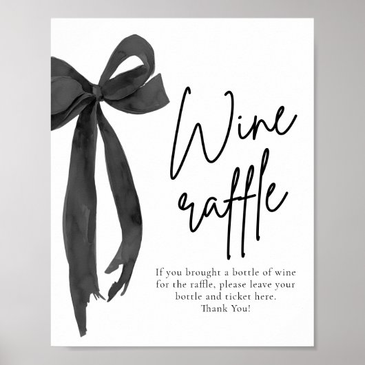 Poster Symbole moderne élégant Black Bow Wine Raffle jeu (Devant)