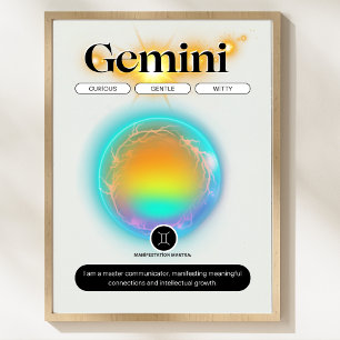 Poster Symbole moderne Zodiac Gemini Citation Air Element