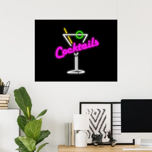 Poster Symbole Neon Cocktail (Bureau à domicile)