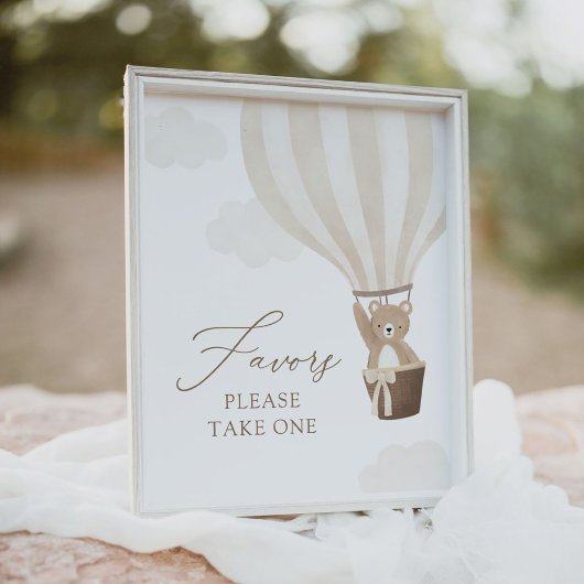 Poster Symbole Neutral Teddy Bear Balloon Baby shower Fav