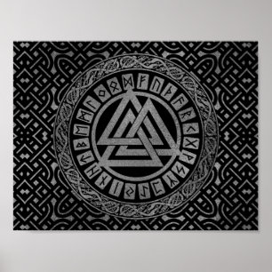 Poster Symbole noix métallique argenté sur Motif celtique