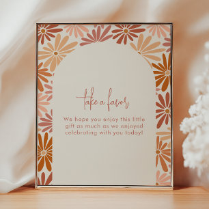 Poster Symbole orange et rose rétro Floral Super Baby Fav