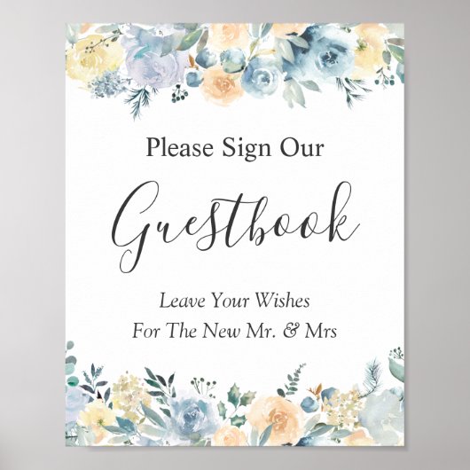 Poster Symbole Pastel Vanilla Blue Floral Mariage (Devant)