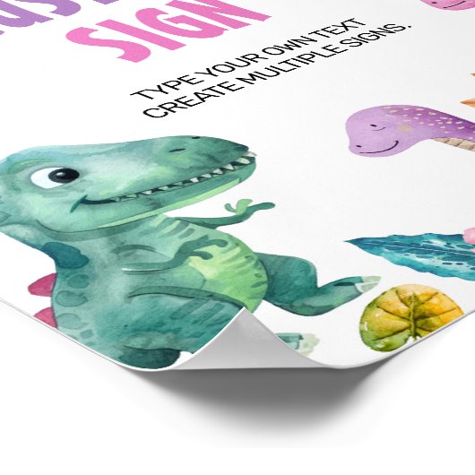 Poster Symbole personnalisé fille Dinosaures fête d'anniv (Coin)