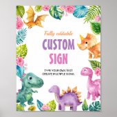 Poster Symbole personnalisé fille Dinosaures fête d'anniv (Devant)