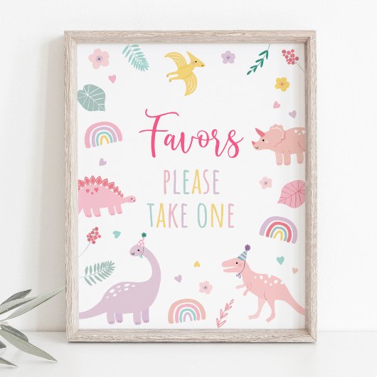 Poster Symbole Pink Boho Dinosaur Anniversaire Favoriser