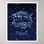 Poster Symbole Poissons Constellation et Zodiaque avec ét (Devant)