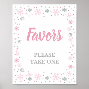 Poster Symbole préféré d'hiver Pink & Silver Snowflakes