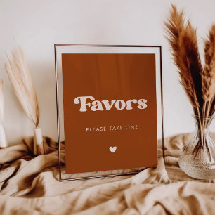 Poster Symbole Retro élégant Burnt Orange Wedding Favoris