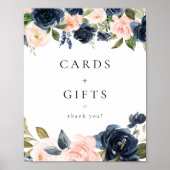 Poster Symbole Romantic Navy Blue Floral Cartes et Cadeau (Devant)