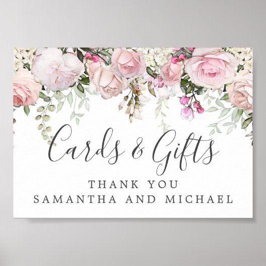 Poster Symbole rose blanc floral Cartes de mariage et cad (Devant)