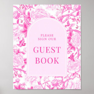 Poster Symbole rose Fuchsia Chinoiserie Porcelaine