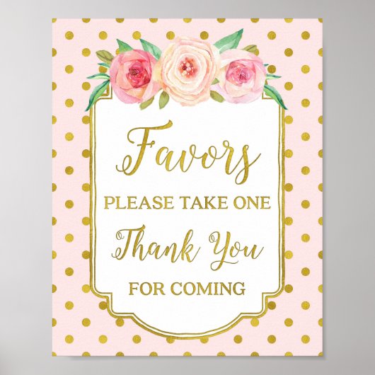 Poster Symbole Rose Gold Dots Blush Floral Faveurs (Devant)
