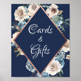 Poster Symbole rose Gold Navy Blue Floral Cartes et cadea