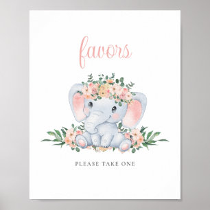 Poster Symbole rose joli Eléphant Fille Baby shower Faveu