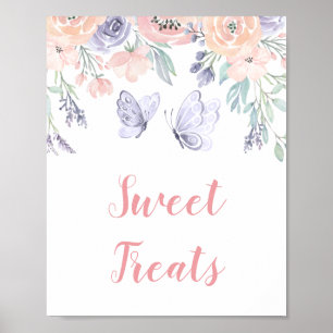 Poster Symbole rose violet papillon floral Sweet Traiteme