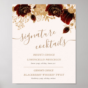 Poster Symbole rose Watercolor Gold burgundy