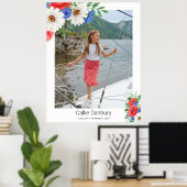 Poster Symbole rouge bleu floral (Bureau à domicile)