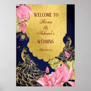 Poster Symbole royal bleu or paon lotus indien