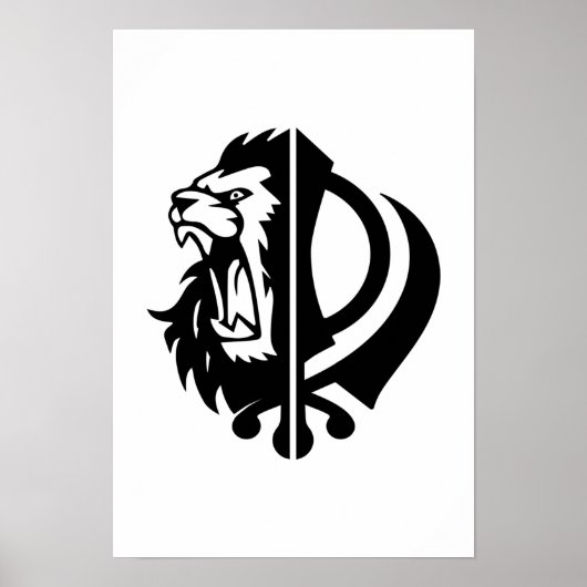 Poster Symbole sikh khanda avec demi-tête de lion (Devant)