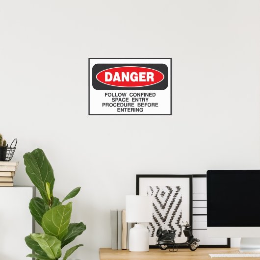 Poster Symbole spatial confiné en danger (Bureau à domicile)
