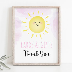 Poster Symbole Sunshine Nuages Rose Girl Cartes & Cadeaux