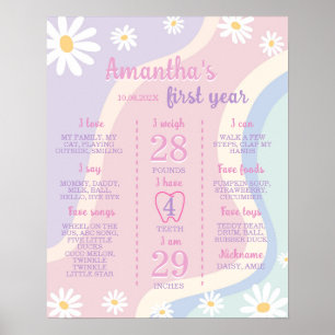 Poster Symbole super Boho Daisy Premier anniversaire Jalo