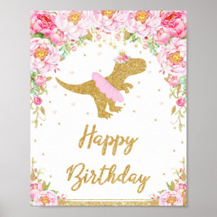 Poster SYMBOLE T-Rex Fleur Dinosaure Joyeux Anniversaire