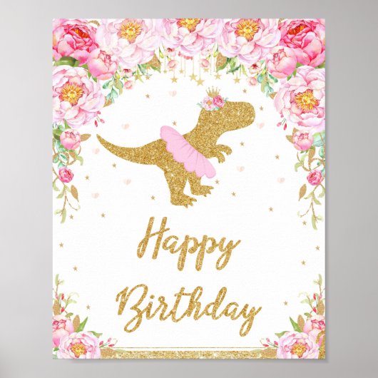 Poster SYMBOLE T-Rex Fleur Dinosaure Joyeux Anniversaire (Devant)