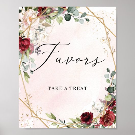 Poster Symbole tendance rouge merlot rouge foncé fleuri o (Devant)